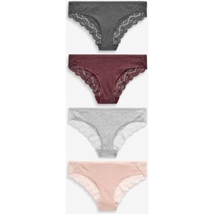 Next Grey Marl/Pink/Plum Bikini Cotton Lace Knickers 4 Pack Image