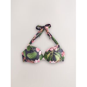 Next Kew Collection Navy Floral Padded Shaping Wired Halter Bikini Top Image