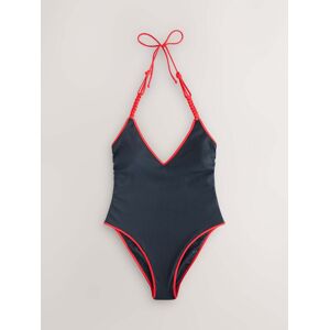 Next Navy Rib/Red Plaited Halter Strap Tummy Control Plunge Swimsuit Image