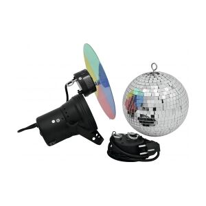 EuroLite Spejlkugle Set 20cm med Pinspot TILBUD spejlkuglesæt spejl bold med sæt Image