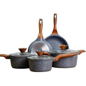 Ninguno LA MOUSTACHE Batería de Cocina de 8 Piezas de Alumunio Fundido con Antiadherente + Ebook de Recetas - 3 Ollas con Tapas de Cristal y 2 Sartenes - Compatible conTodas las Cocinas, Incluso Inducción Image