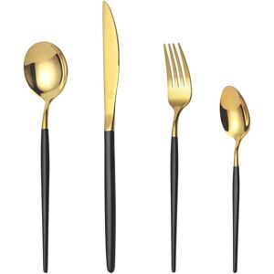 Ninguno Mr.Spoon Juego 24 piezas Cubiertos, Acero inoxidable 18/0, Color Dorado, Mango negro, Incluye cuchillo,tenedor,cuchara,cucharilla, Cubertería, Servicio para 6 Personas, Apto para lavavajillas. Ideas Image