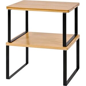 Ninguno T-lovendo Juego de 2 Estantes Apilables de Madera y Metal para Organizar Armarios, Especias, Cocina, Despensa, Baño Image