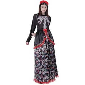 Ninguno Kebedo Moda Disfraz de Catrina para Mujer Adulto Mexico - Vestido Largo Calaveras y Diadema de Flores - Halloween Carnaval Image