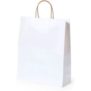 Ninguno Deliex. Pack 60 Bolsas de papel kraf grandes de 32 x 39,5 x 12 cm con asas para regalos. Bolsas para comercios, bolsas reutilizables para ir a la compra (Blanca) Image