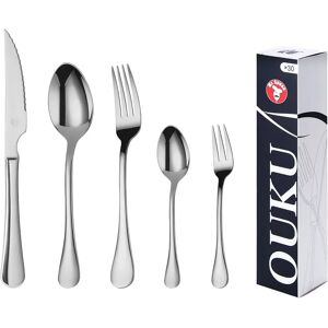 Ninguno Mr.Spoon Serie Liso Juego 20, 30 o 36 piezas cubiertos,Acero Inoxidable 18/0,Plateado,Económico y funcional,Incluye cuchillo carne o mesa,tenedor,cuchara,cucharilla,etc.Mango monobloque,Apto para Image