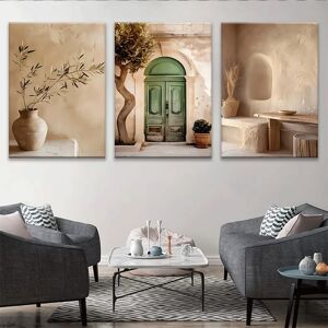 Other 3 uds 2d pintura en lienzo con marco de inserción plana carteles vintage mediterráneo beige verde oliva, decoración moderna lienzo impresiones artísticas Image