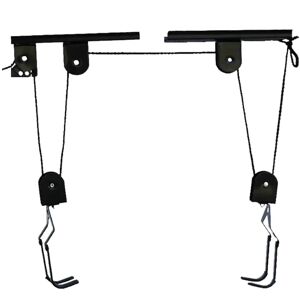 Ninguno Polipasto elevador de bicicleta, colgador de almacenamiento de techo de alta resistencia, estante de polea para garaje, soporte de carga de 60kg, negro con ganchos Image