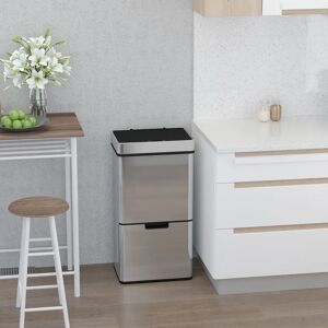 HOMCOM Cubo de Basura para Cocina 72L con 3 Compartimentos 42x30x81 cm Gris Image