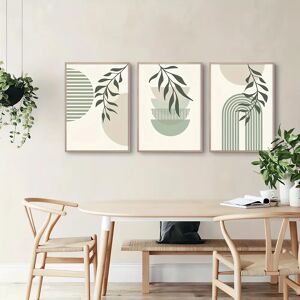 AZNM Pintura en lienzo abstracta de Color suave bohemio, póster artístico de planta geométrica verde, impresión minimalista, imagen de pared moderna para sala de estar, 3 uds. Image