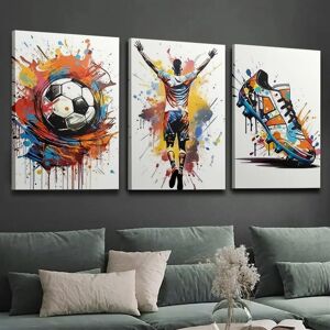 Other Pósteres de lienzo sin marco, decoración de pared artística de fútbol con grafiti moderno, impresiones vibrantes con temática de fútbol, 3 uds. Image