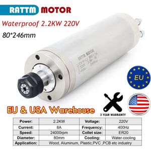 RATTMMOTOR 【Stock en EE. UU. y UE】2kw ER20 220V Motor de husillo refrigerado por agua resistente al agua MOTOR de husillo de grabado de Metal para máquina enrutadora CNC Image