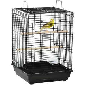 PawHut Jaula para Pájaros Techo Abatible 2 Perchas 2 Comederos 40x40x59 cm Negro Image