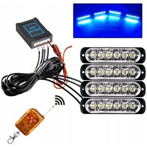 4x LED AZULES DE ADVERTENCIA DE DESTELLO LÁMPARA DE CONTROL REMOTO PROGRAMAS ESTROBOSCÓPICOS Image