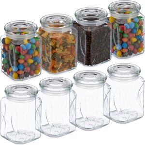 Relaxdays - Botes Cristal con Tapa, Set de 8, Vidrio, 750 ml, Recipientes Cuadrados, Tarros Herméticos, Transparente Image
