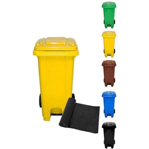 Jardin202 - Cubo de Basura 120 Litros con Pedal y Ruedas Contenedor de Basura Robusto con pedal 120 l + Bolsas (Amarilla) Image