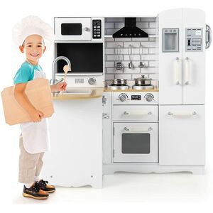 Costway - Cocina de Juguete de Madera, Juego de Cocina de Esquina para Niños con Fregadero, Estufa, Campana Extractora, Refrigerador, Utensilios, Image