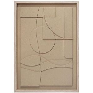 HISPANOHOGAR Cuadro texturizado con un diseño abstracto en color beige y un marco de madera 70x50cm Image