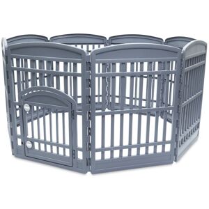Iris Ohyama - Parque para perros con 8 paneles, H90cm, Gris, Puerta cerradura, Jaula gatos, Vallas, Corralito, para Para interiores, exteriores, Image