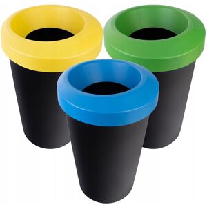 Juego de cubos de basura para reciclaje, redondo, plástico resistente, cubo de basura para clasificación (3 x 45 l) - Kadax Image