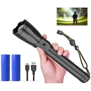 YMYNY Linterna led de 15 000 lúmenes, recargable, versión mejorada, superbrillante, para camping, XHP70.2, resistente al agua IP56, con zoom (negra). Image
