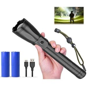 Linterna led Ymyny de 15 000 lúmenes, recargable, versión mejorada, superbrillante, para camping, XHP70.2, resistente al agua IP56, con zoom (negra). Image
