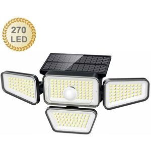 AIPERQ Luces solares para exteriores, 270 LED, 3000 LM, sensor de movimiento, IP65, impermeables, 4 cabezales, 3 modos, 6500 K, energía solar, seguridad, Image