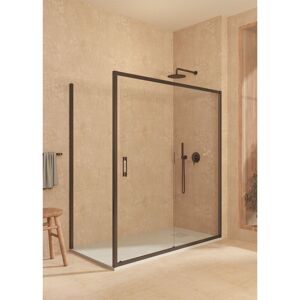 SOULBATH Mampara angular corredera + fijo + lateral fijo, con perfil inferior, Vidrio de seguridad 6mm antical, 110-114cm x Fijo 87,5-90cm H=195cm, Negro Image