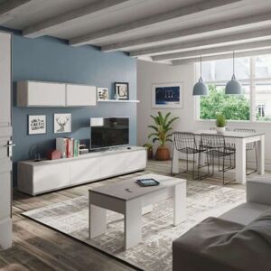 MIROYTENGO Pack de Muebles de Salón Comedor Estilo Contemporáneo en Color Blanco formado por Modulo de tv, Mesa de Centro y Mesa de Comedor Image