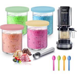 Paquete de 4 recipientes para helado Ninja Creami, 680 ml con 5 cucharas, compatibles con Ninja Creami Deluxe NC500 NC501, sin BPA y aptos para Image