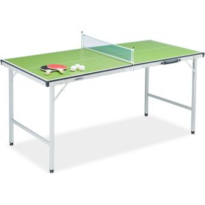 Relaxdays - Mesa Ping Pong, Tablero Pimpón Plegable, Tabla Midi, Incluye Red, 2 Palas, 3 Pelotas, 70 x 70 x 150 cm, Verde Image