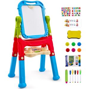 VEVOR Caballete de arte para niños, caballete de arte para niños 2 en 1 de doble cara con pizarra magnetica y pizarrón, tablero de dibujo ajustable, Image