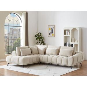 Unique Sofá esquinero izquierdo con respaldo reclinable en terciopelo texturizado beige MAVIRO Image