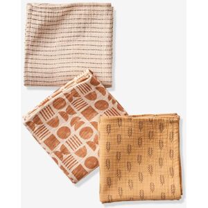 VERTBAUDET Pack de 3 paños de gasa de algodón ETHNIC beige estampado Image