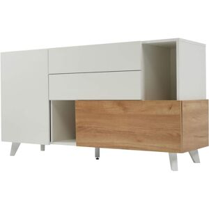 Urban Meuble Aparador efecto madera y blanco brillo con 2 nichos y 2 cajones Image