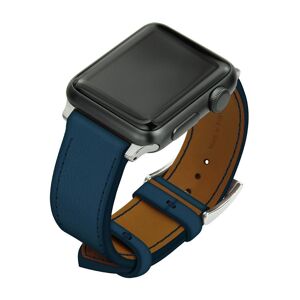 Noreve Bracelet en cuir pour montre Apple Watch Blu mediterran Boitier - Inserts 42 / 44 / 45 mm argenté + boucle ardillon argentée Image