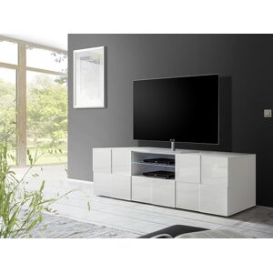 Vente-unique Meuble TV CALISTO - LEDs - 2 portes & 1 tiroir - Blanc laqué Image
