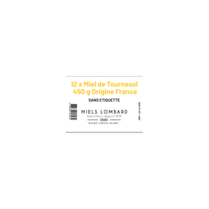 MIELS LOMBARD - Apiculteurs récoltants Carton de 12 pots en verre de Miel de Tournesol 450g Miels Lombard Origine France SANS ETIQUETTE