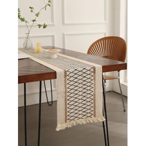 Aucun Chemin de table Boho pour la décoration de la maison de printemps, chemin de table rustique de 72 pouces de long, chemin de table en macramé crème et marron avec Tas Image