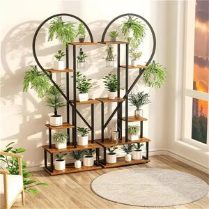 Wisfor Support de fleurs pour plantes en bois et métal à 6 niveaux, présentoir de rangement en forme de cœur pour jardin, balcon, salon Image