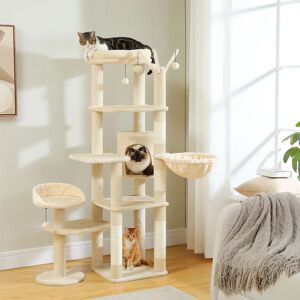 PAWZ Road Tour d'arbre à chat Stable avec dispositif Anti-renversement, lit supérieur amovible confortable, joli condo rond pour chat, grand hamac, pompons remplaçables Image