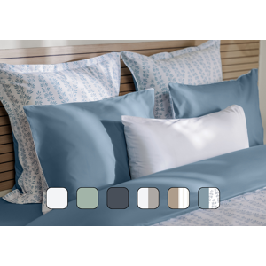 2 Taies d'oreiller Percale de coton Emma 50x70 - Réversible Vert Eucalyptus & Beige Image