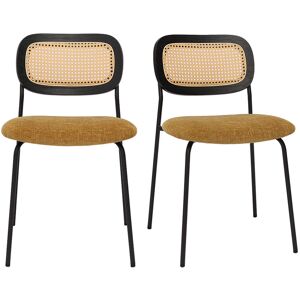 Miliboo Chaises design en tissu effet velours texturé bronze, métal noir et cannage rotin (lot de 2) MIRANDA Image