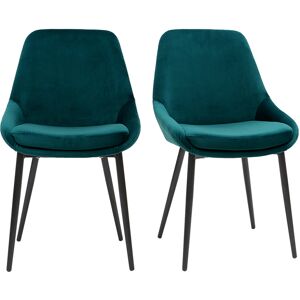 Miliboo Chaises design en tissu velours bleu pétrole et métal noir (lot de 2) HOLO Image