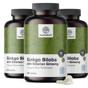 HealthyWorld® 3x Ginkgo biloba szibériai ginzenggel 6600 mg, összesen 1095 tabletta Image