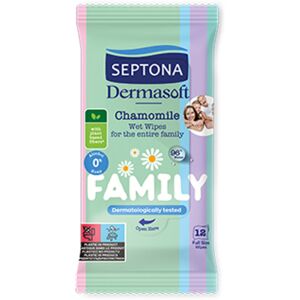 Septona Dermasoft hidratáló törlőkendő gyerekeknek, 12 törlőkendő Image