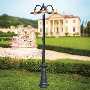 LIBERTI LAMP linea GARDEN Nike Antracite Lampione Da Giardino 3 Luci Con Piatti In Ottone Anticato Image