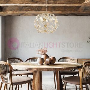 Be Light Dorotea Sospensione Shabby A 3 Luci In Ferro Battuto Avorio Oro Con Cristalli Image
