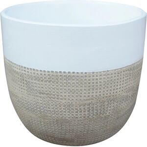 Portavaso da interno in ceramica Ø 13,5 x H 12,5 cm bianco e crema sporco Image