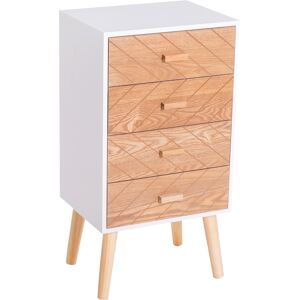 Homcom Cassettiera in Legno 4 Cassetti, Bianco e Legno, 40x30x75cm Image